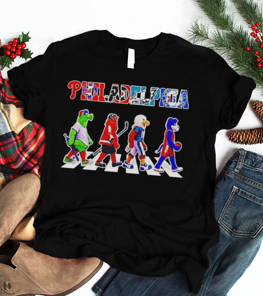 Philadelphia Mascots Abbey Road Beatles Parody Sports Teams 76ers Phillies Eagles Flyers T-Shirt