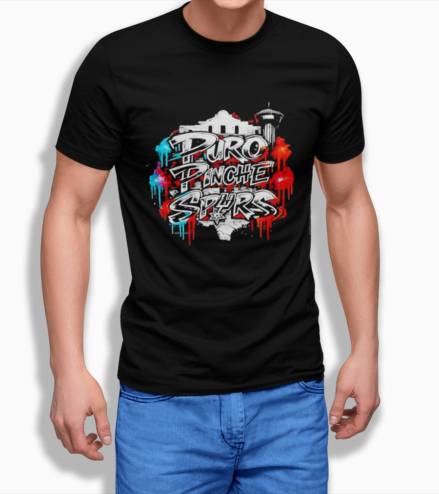 Puro Pinche Spurs San Antonio Vibes Alamo Skyline Fiesta T-Shirt