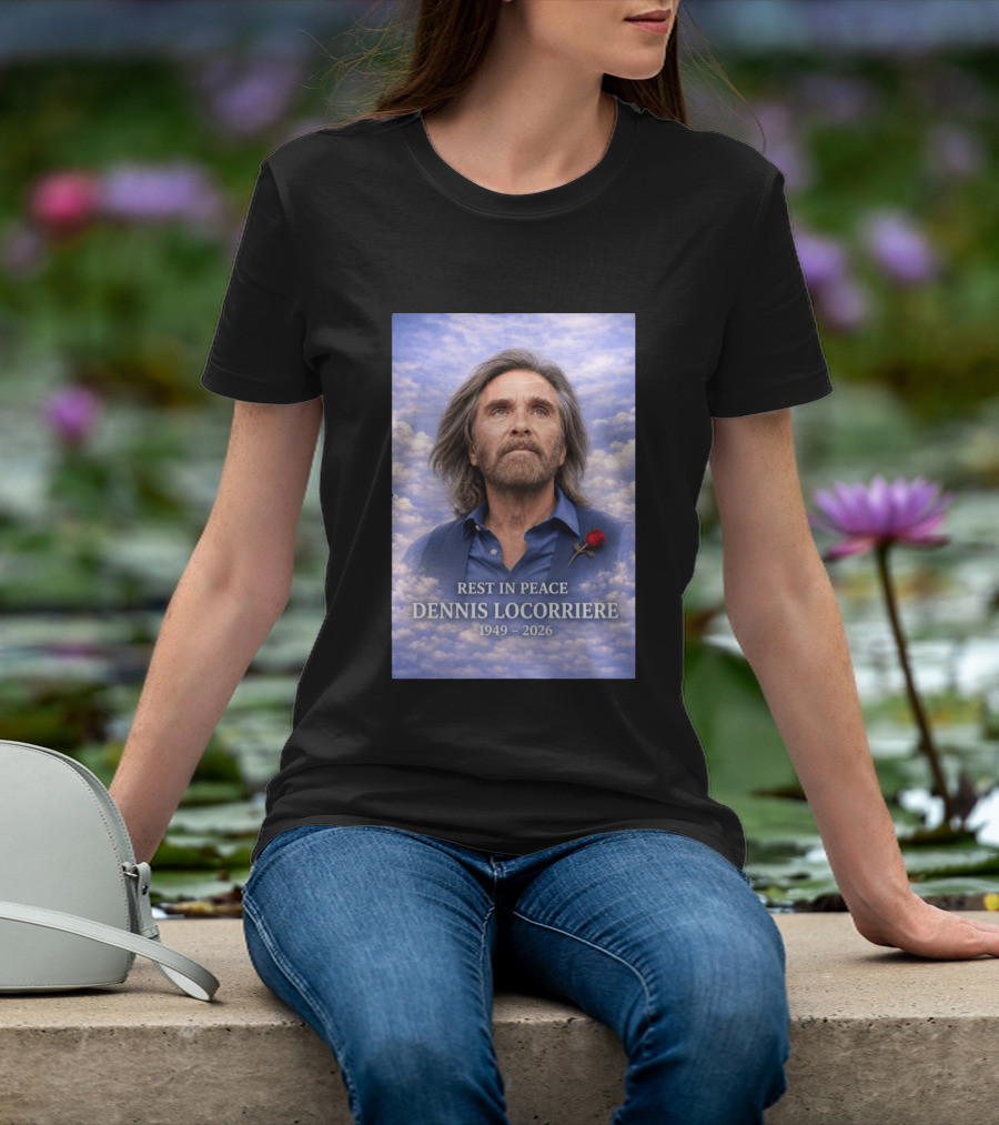 Rest In Peace Dennis Locorriere 1949 2026 Memorial Tribute With Rose And Clouds T-Shirt