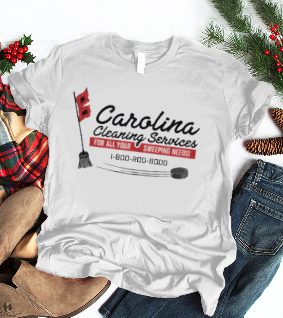 Carolina Cleaning Services NHL Hockey Broom Design 1 800 ROO ROO ROO T-Shirt