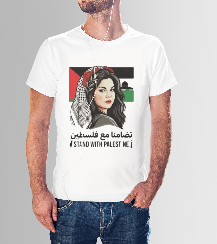 Stand With Palestine Women تضامنًا مع فلسطين Iconic Figure With Traditional Scarf And Flag T-Shirt
