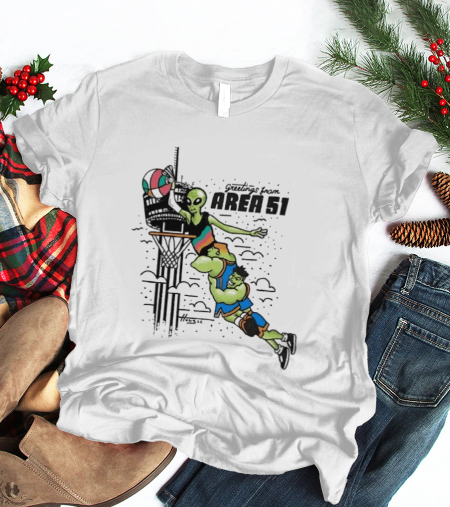 Victor Wembanyama Alien Greetings From Area 51 Basketball Dunk Scene T-Shirt
