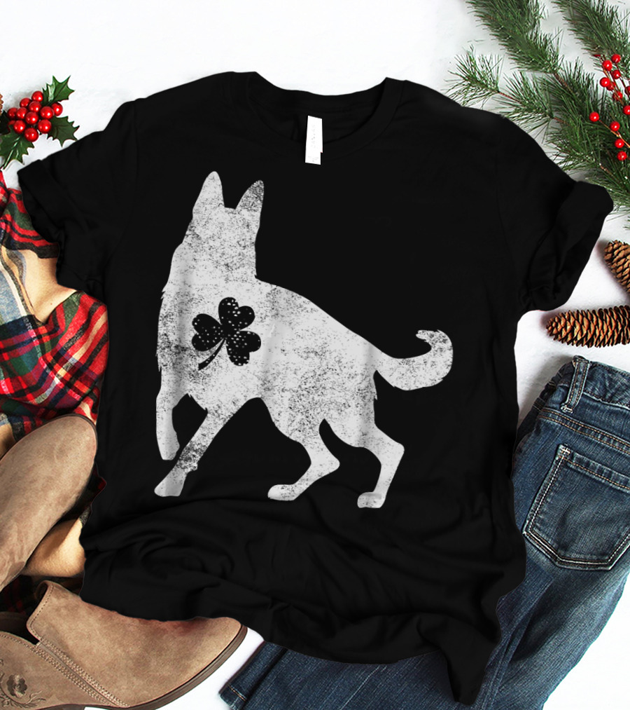 German Shepherd Silhouette Irish Clover St Patrick's Day Dog T-Shirt