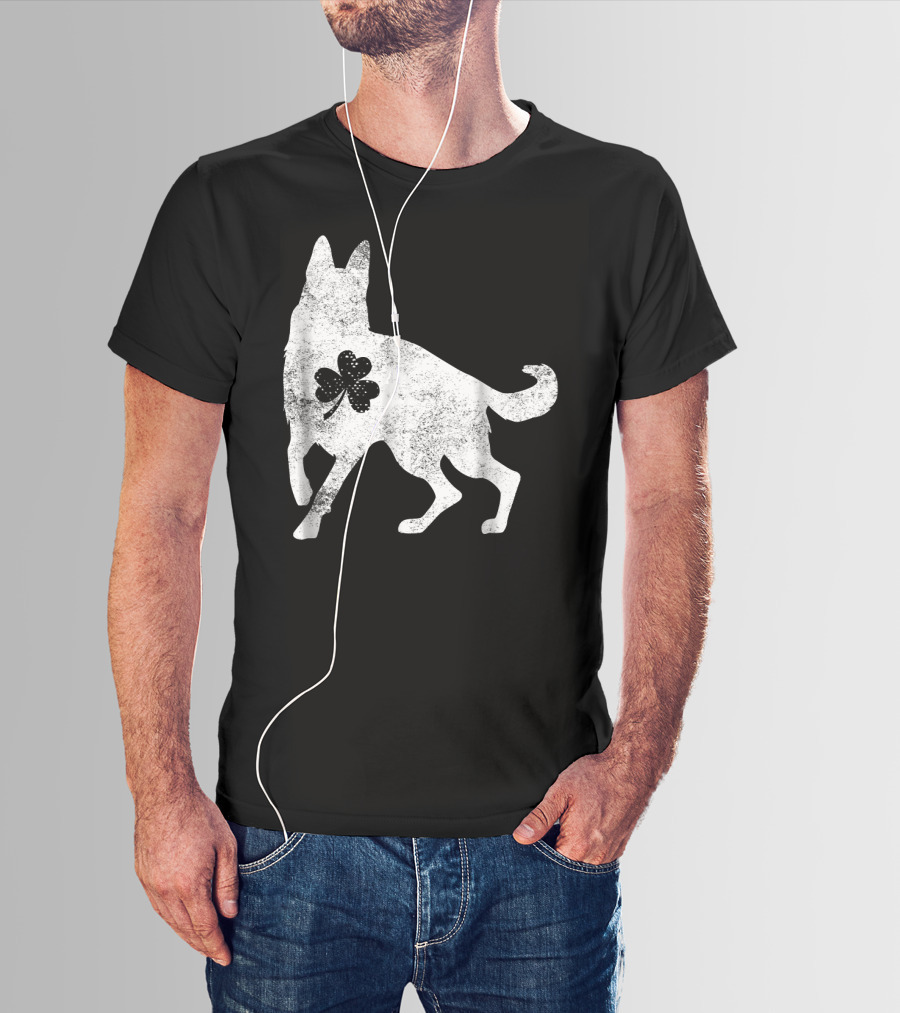 German Shepherd Silhouette Irish Clover St Patrick's Day Dog T-Shirt