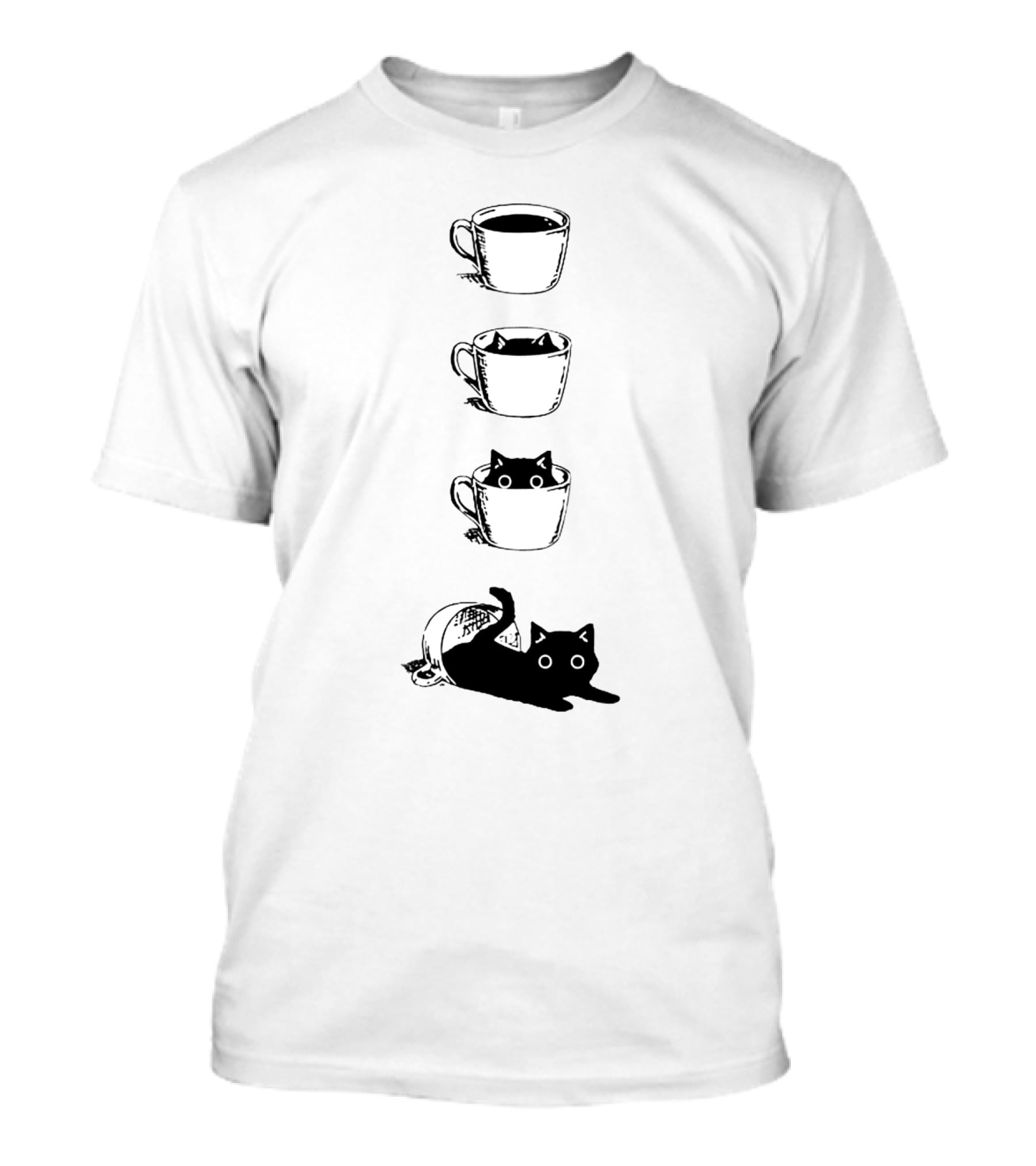 Cute Black Cat In Coffee Cups Sequence T-Shirt