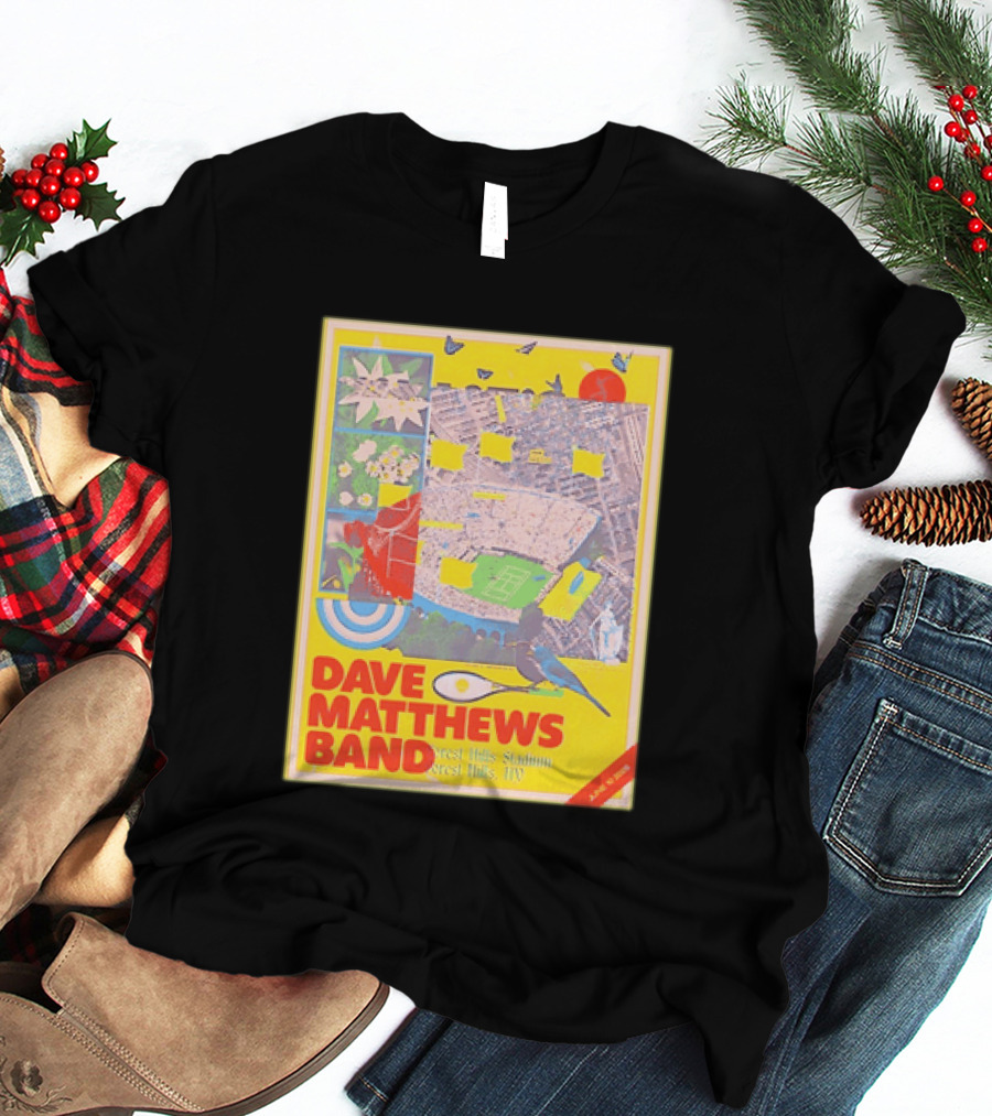 Dave Matthews Band Forest Hills NY 2026 Stadium June 10 Art Collage Stadium Map And Bird T-Shirt