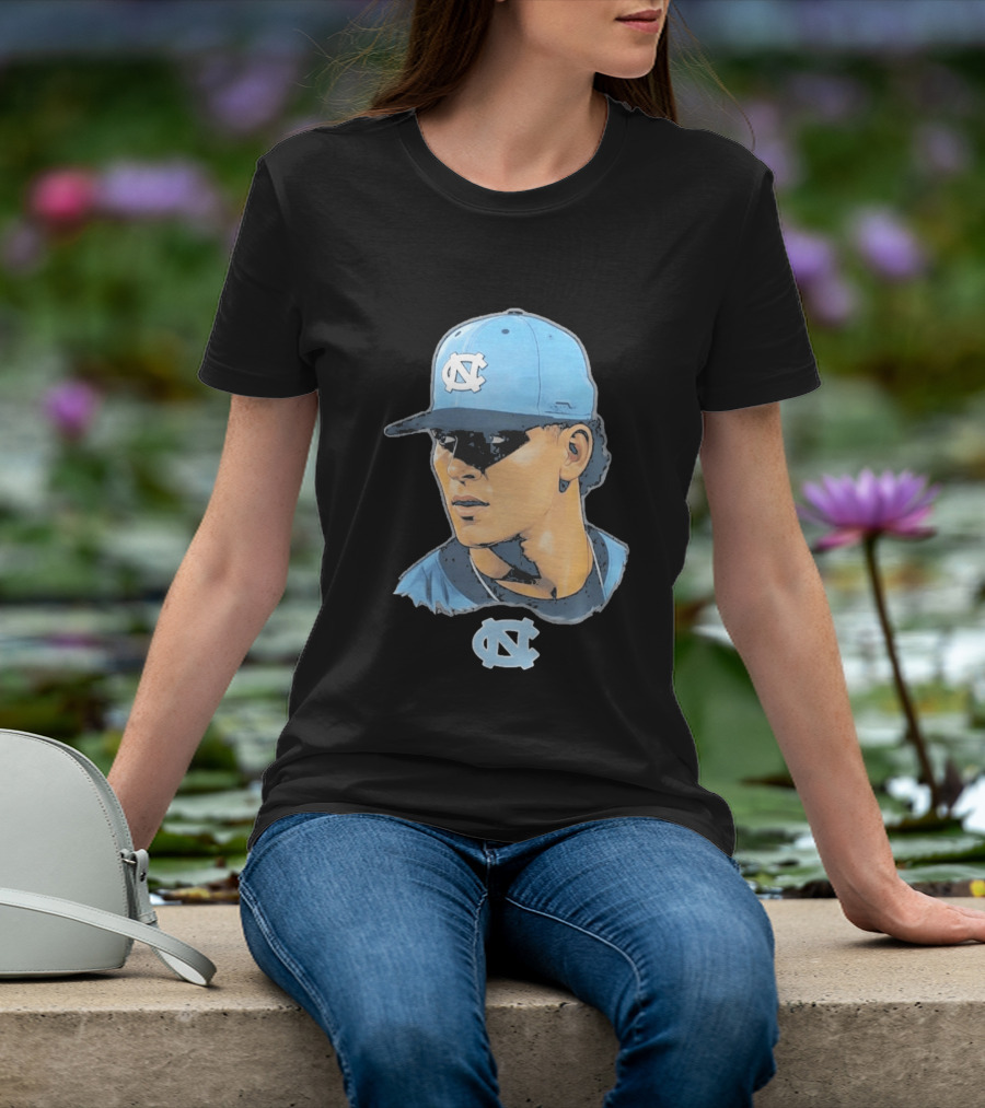 UNC Tar Heels Baseball Portrait Comic Style Navy Blue Cap T-Shirt