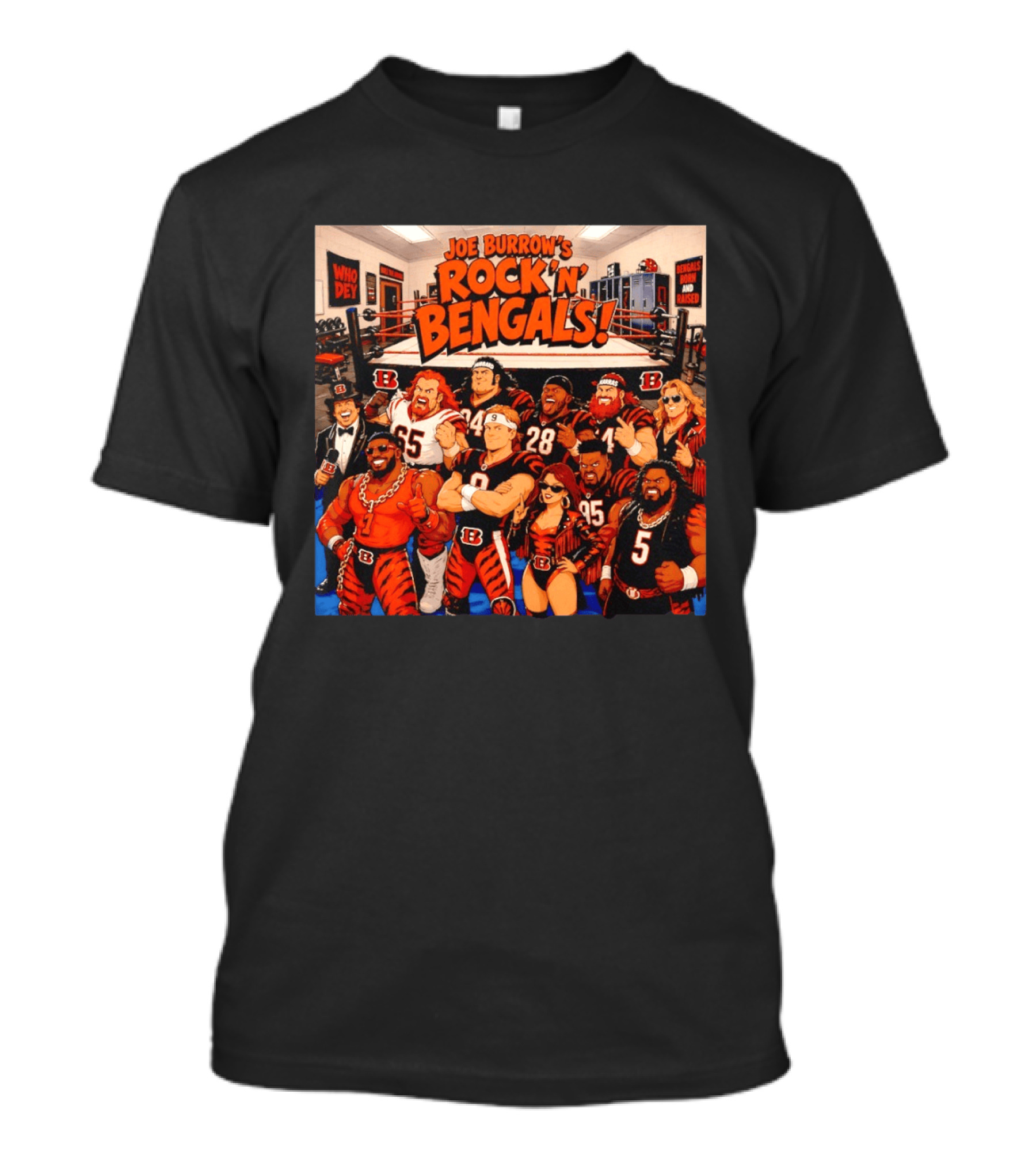 Joe Burrow's Rock 'N' Bengals Who Dey Cincinnati Bengals Born And Raised T-Shirt