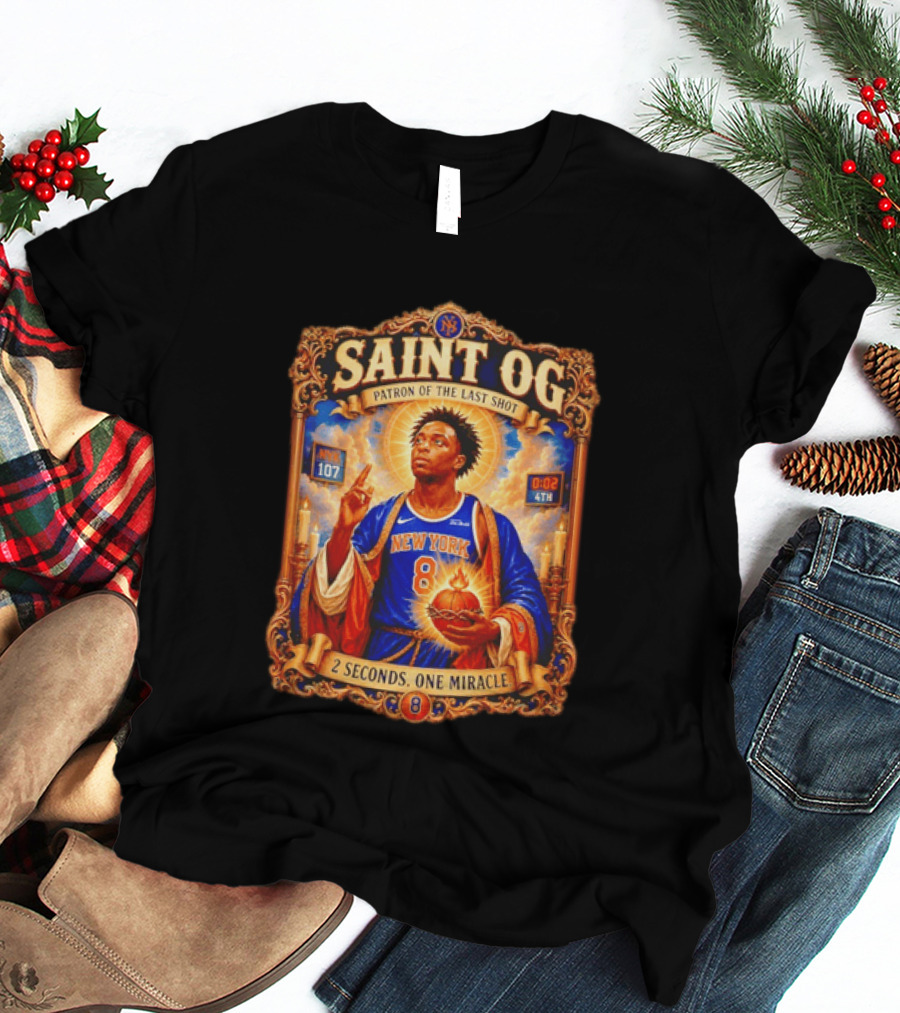 Saint OG Anunoby Patron Of The Last Shot New York Knicks 2 Seconds One Miracle T-Shirt