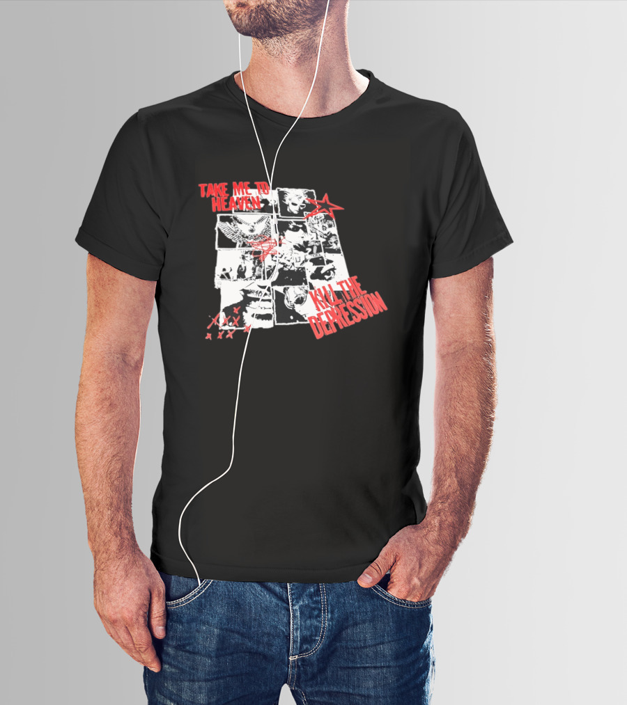 Take Me To Heaven Kill The Depression Kurt Cobain Nirvana Punk Rock Concert Collage T-Shirt
