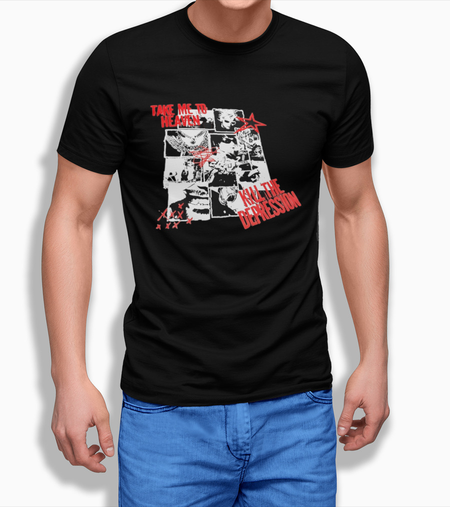Take Me To Heaven Kill The Depression Kurt Cobain Nirvana Punk Rock Concert Collage T-Shirt