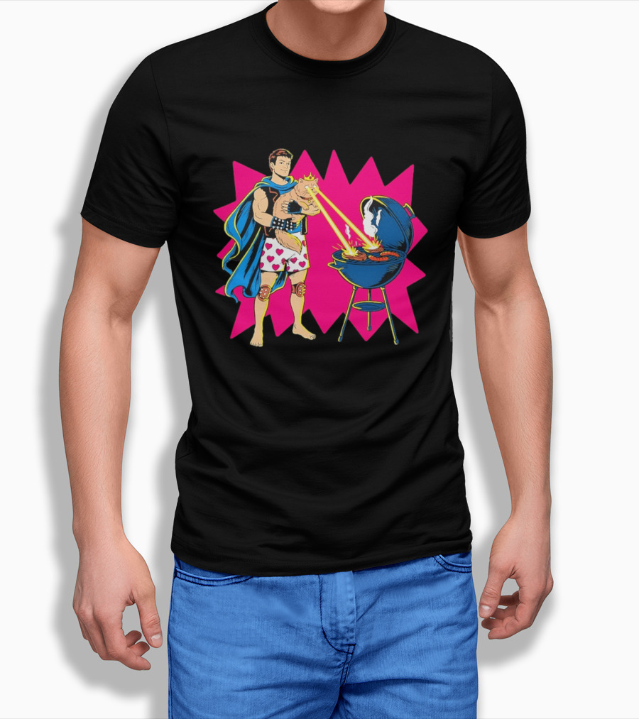 Superhero Cape Heart Shorts Laser Cat BBQ In Action T-Shirt