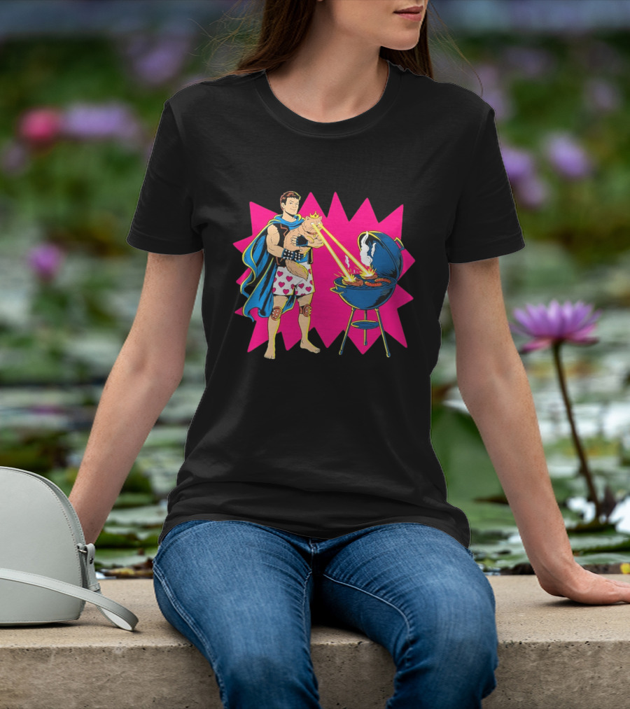 Superhero Cape Heart Shorts Laser Cat BBQ In Action T-Shirt