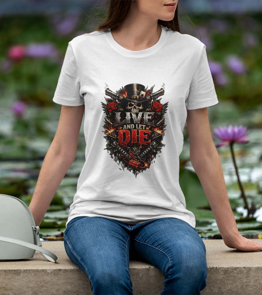 Guns N' Roses Live And Let Die Skull Roses Guns Playing Cards T-Shirt