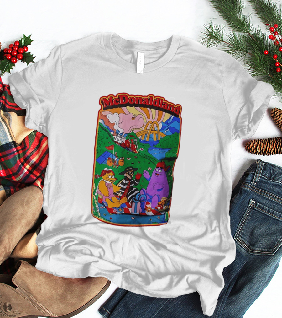 McDonaldland Hamburglar Grimace Birdie Picnic Train Scene T-Shirt