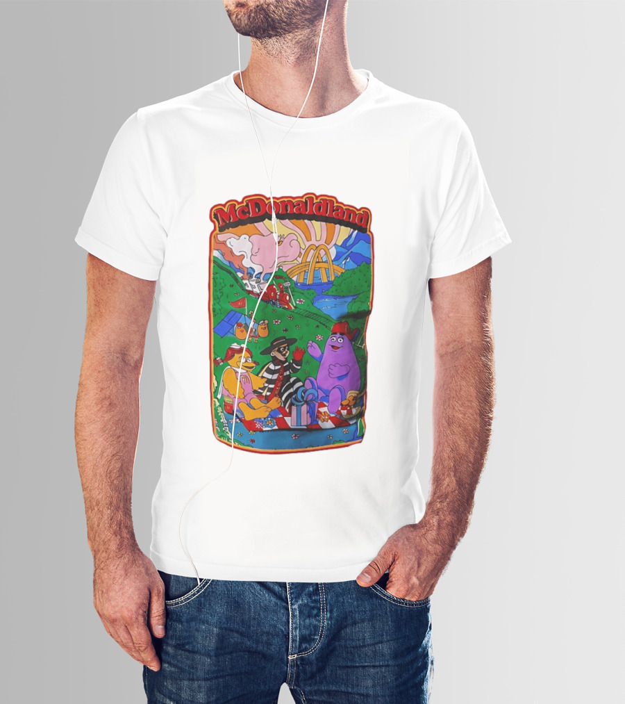 McDonaldland Hamburglar Grimace Birdie Picnic Train Scene T-Shirt