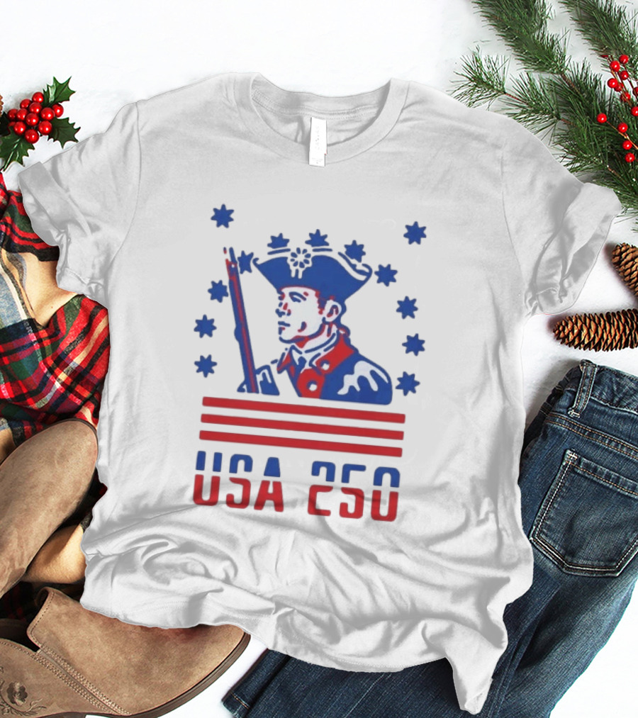 USA 250 Patriot America 250th Anniversary Revolutionary Soldier Stars Stripes T-Shirt