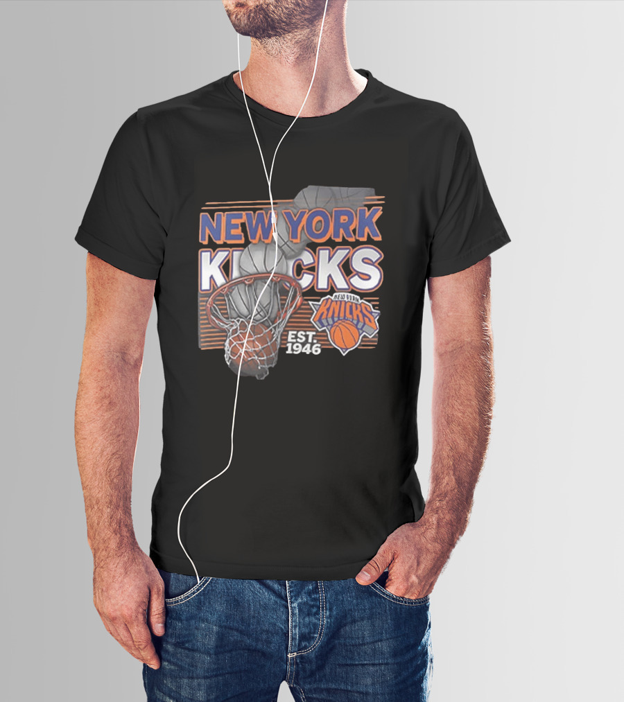 New York Knicks Basketball Hoop Net Est 1946 Team Logo 2 Sided T-Shirt