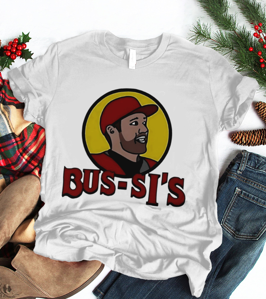 Bus Si's Baseball Player Cartoon Logo Design White T-Shirt