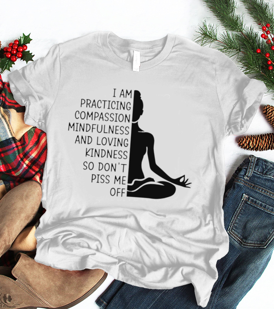I Am Practicing Compassion Mindfulness And Loving Kindness So Don't Piss Me Off Yoga Pose T-Shirt