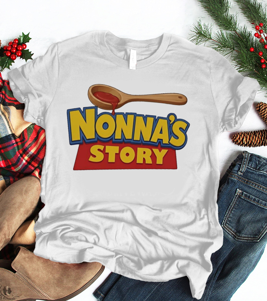 Nonna's Story Wooden Spoon Icon With Red Sauce T-Shirt