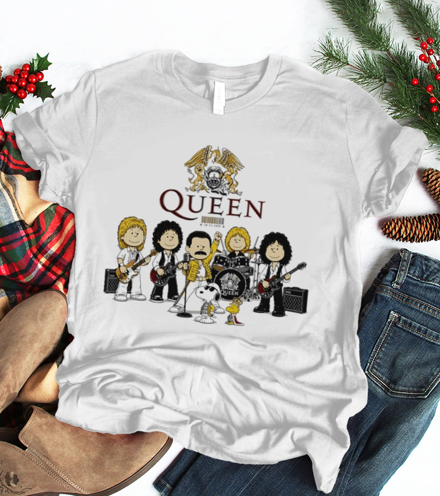 Queen Peanuts Collaboration With Snoopy And Woodstock Cartoon Band Members T-Shirt