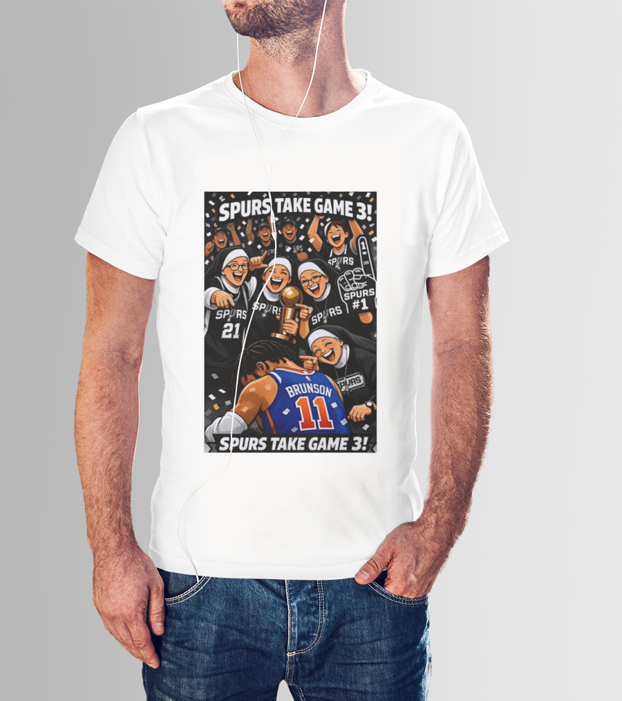 Spurs Take Game 3 Brunson Knicks Celebration Cartoon Nuns Spurs Number One T-Shirt