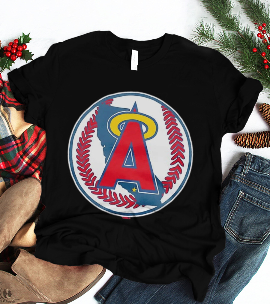 Los Angeles Angels Classic Halo A Baseball Emblem California Map T-Shirt