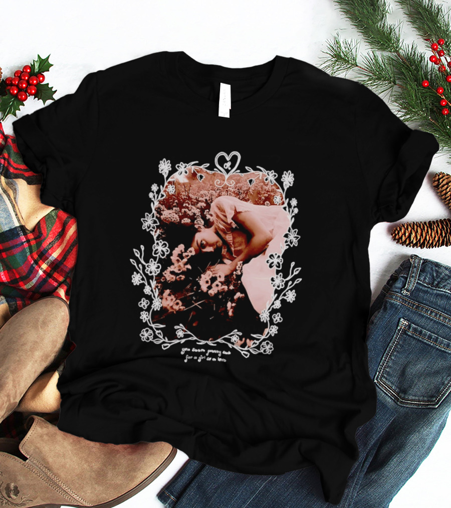 You Seem Pretty Sad For A Girl So In Love Floral Aesthetic Heart Frame Vintage Sepia Photography With Dreamy Flowers And Sleeping Girl T-Shirt