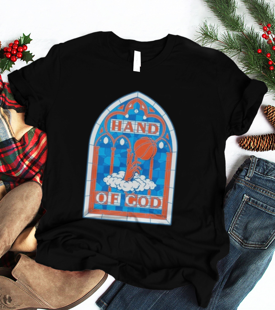 New York Knicks Basketball Stained Glass Hand Of God T-Shirt