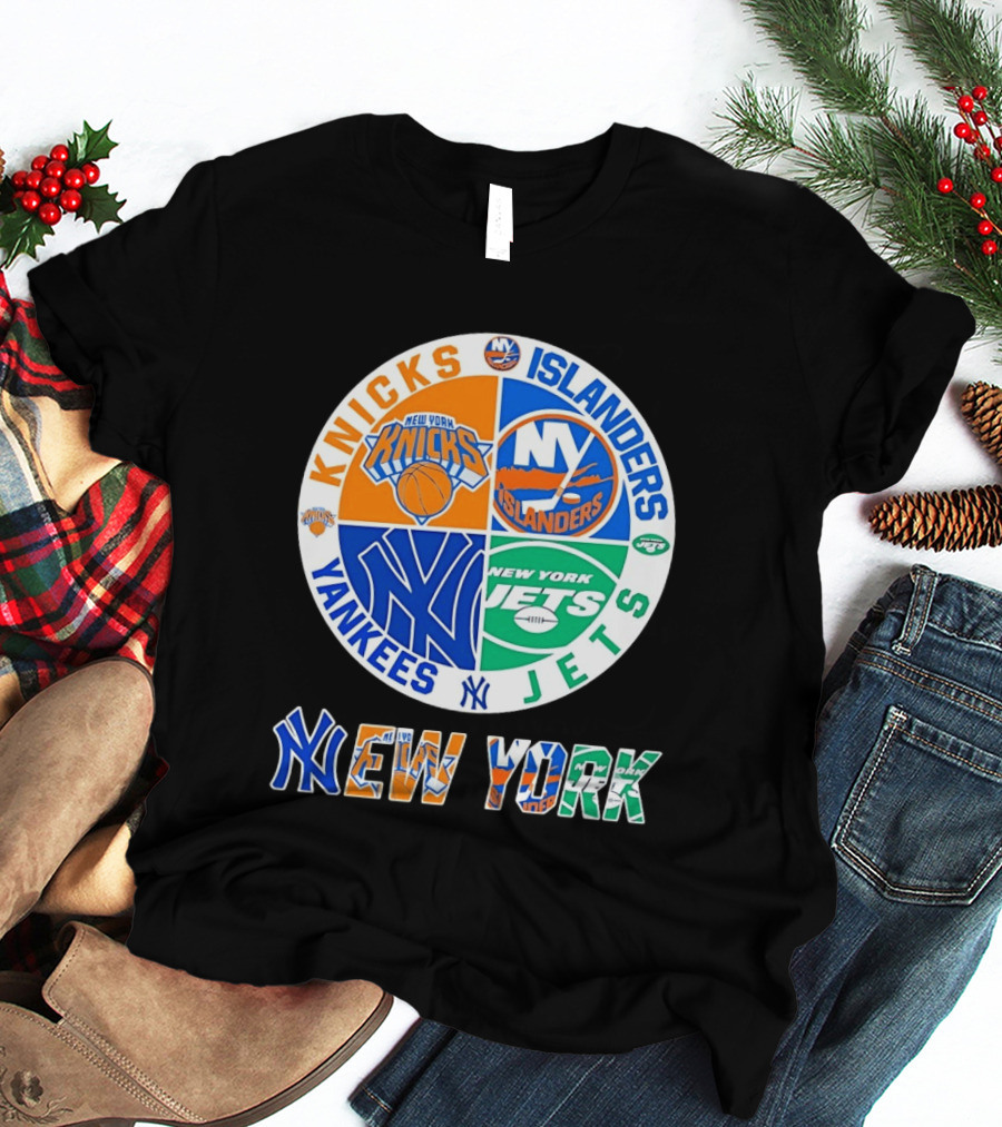 Knicks Islanders Yankees Jets New York Sports Teams Quadrant T-Shirt