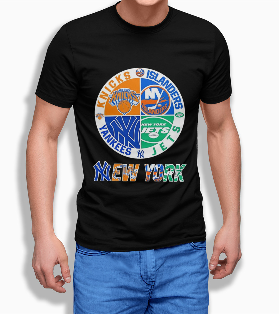 Knicks Islanders Yankees Jets New York Sports Teams Quadrant T-Shirt