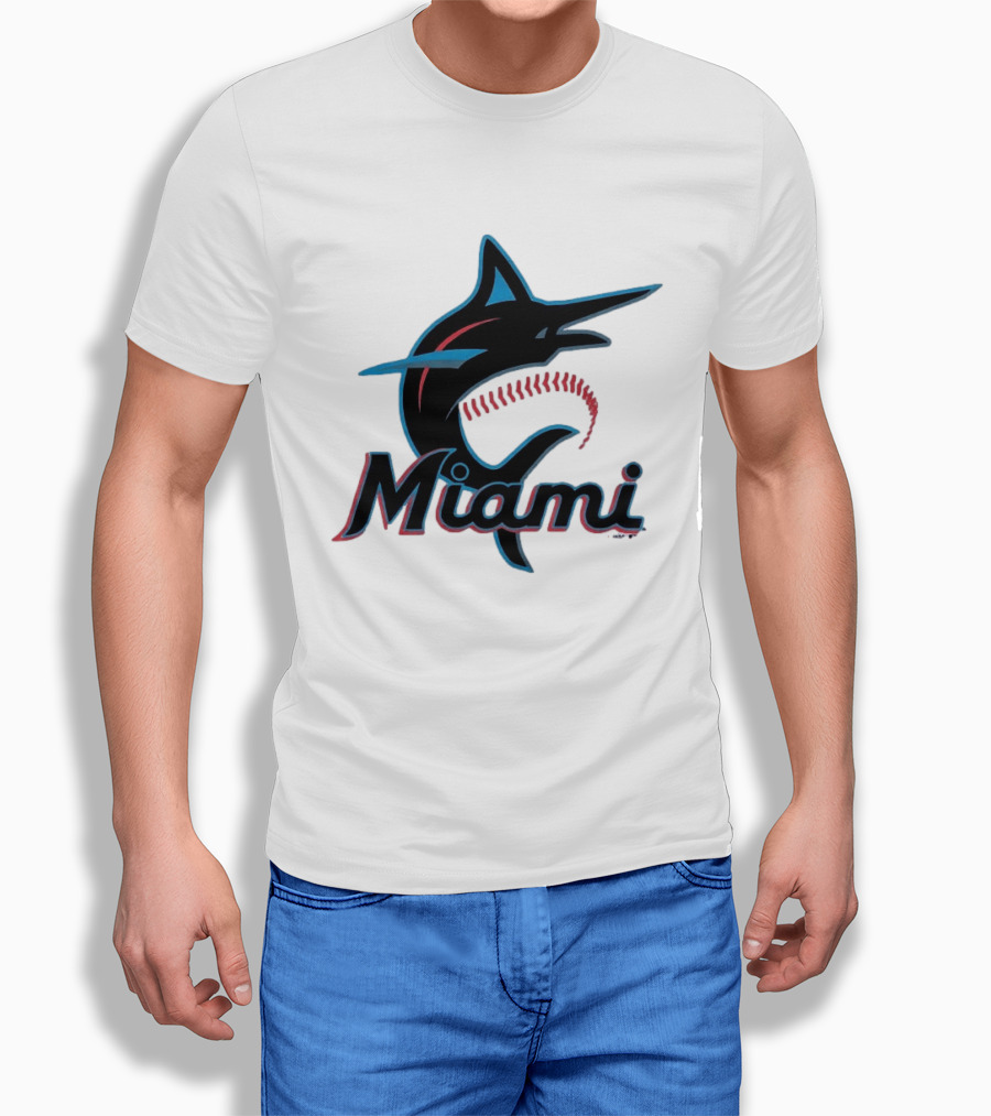 Miami Marlins Marlin Leaping Fish Miami Script T-Shirt