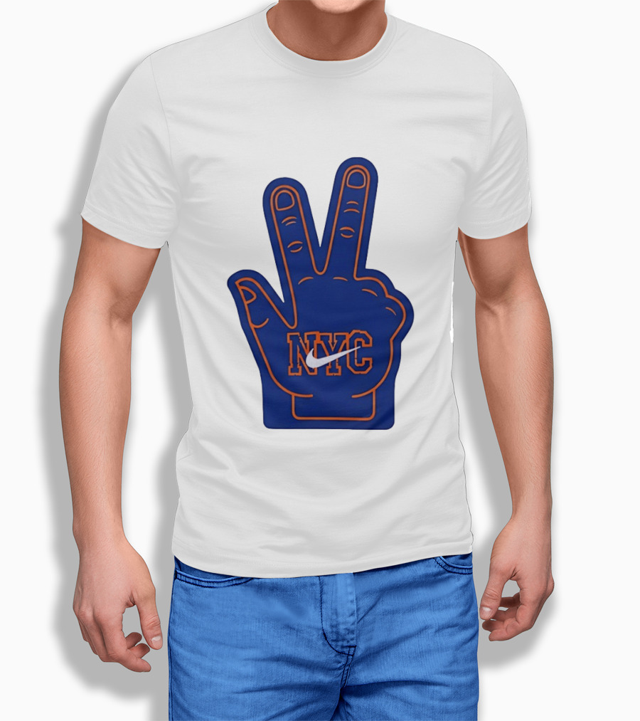 NYC Foam Finger Peace Sign New York Knicks Basketball T-Shirt