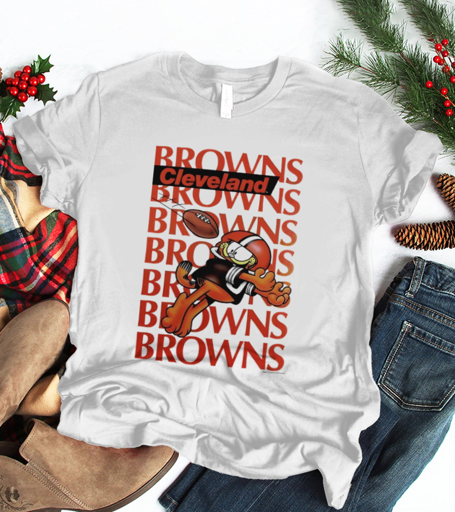 Browns Football Cleveland Orange Cat Kicking Touchdown T-Shirt