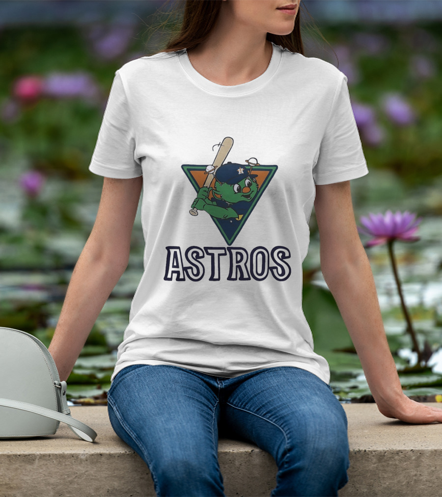 Orbit Houston Astros With Saturn Rings Baseball Bat Triangle T-Shirt