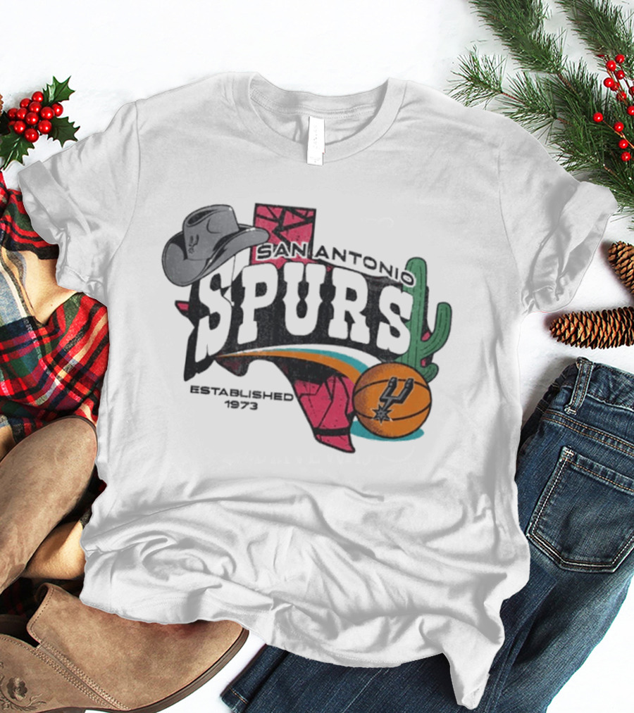 San Antonio Spurs Established 1973 Texas Cowboy Hat Cactus Basketball Team T-Shirt