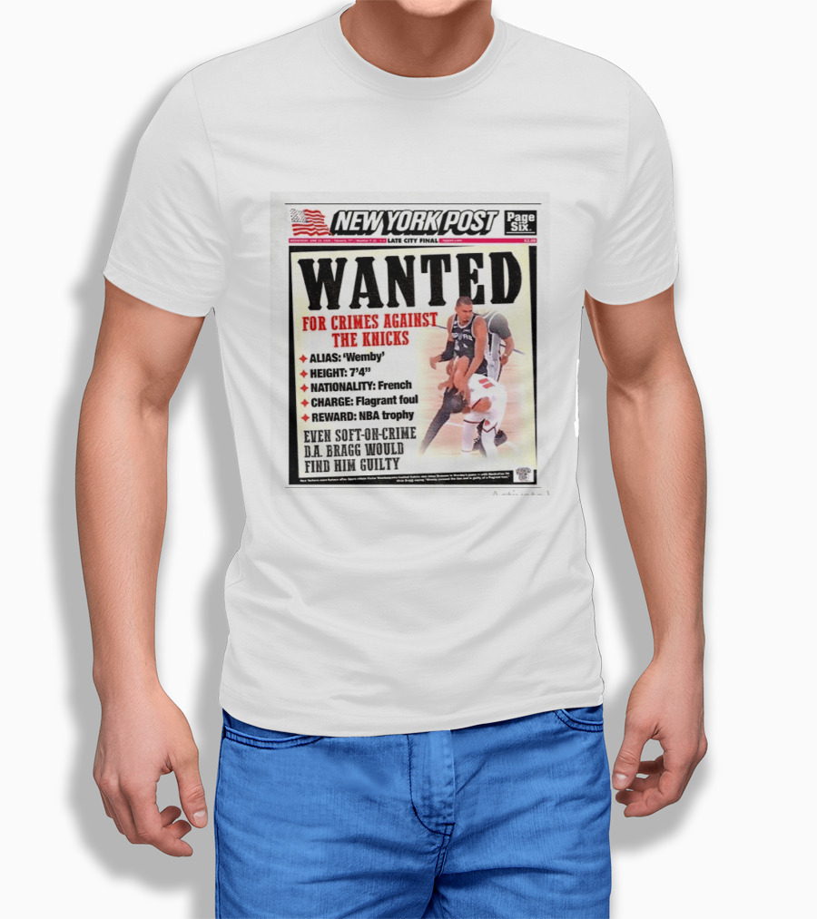 New York Post Wanted Victor Wembanyama Crimes Against The Knicks Late City Final NBA Trophy T-Shirt