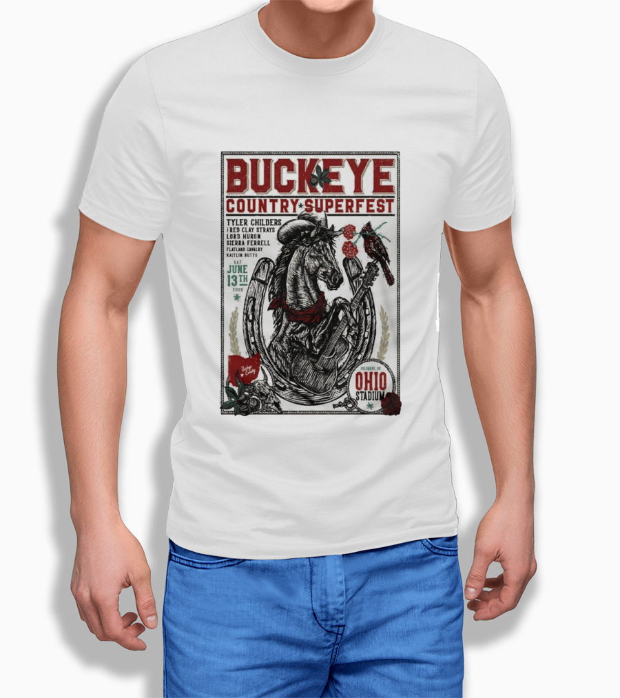 Buckeye Country Superfest June 13 2026 Ohio Stadium Tyler Childers Red Clay Lord Huron Sierra Ferrell Flatland Cavalry Kaitlin Butts T-Shirt