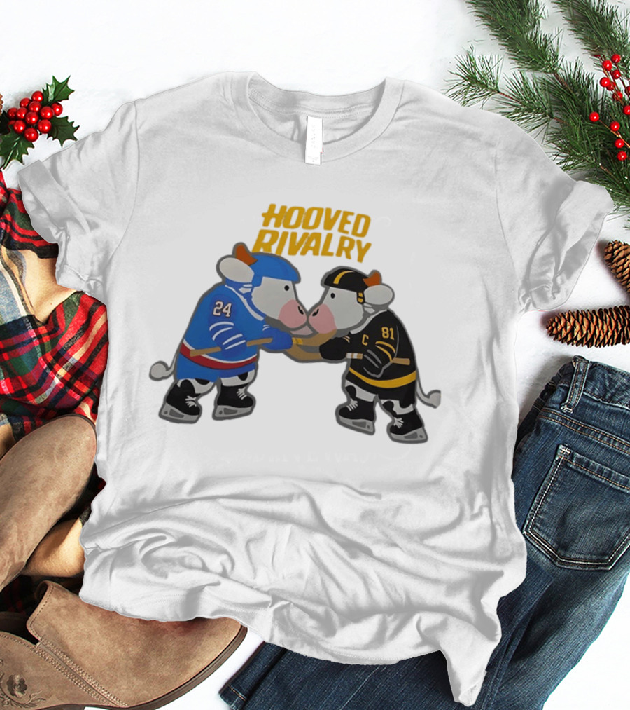 Hooved Rivalry Cow Hockey Players 24 And 81 Faceoff T-Shirt