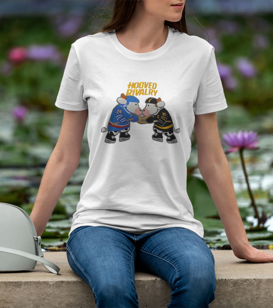 Hooved Rivalry Cow Hockey Players 24 And 81 Faceoff T-Shirt