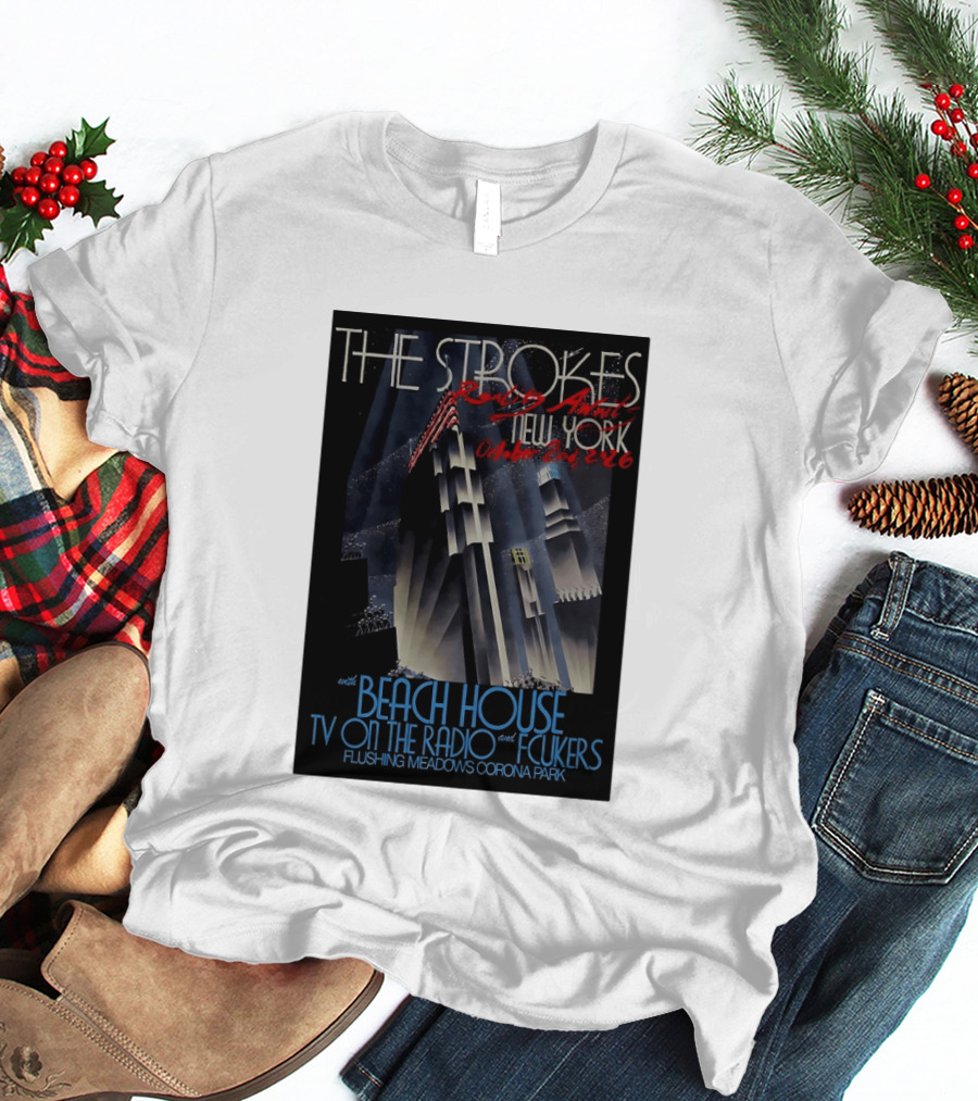 The Strokes New York Concert October 2026 Flushing Meadows Corona Park With Beach House TV On The Radio Fcukers Deco Cityscape T-Shirt
