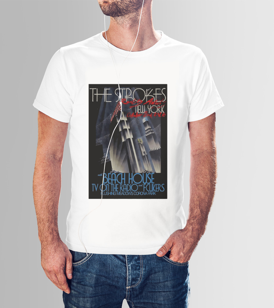 The Strokes New York Concert October 2026 Flushing Meadows Corona Park With Beach House TV On The Radio Fcukers Deco Cityscape T-Shirt