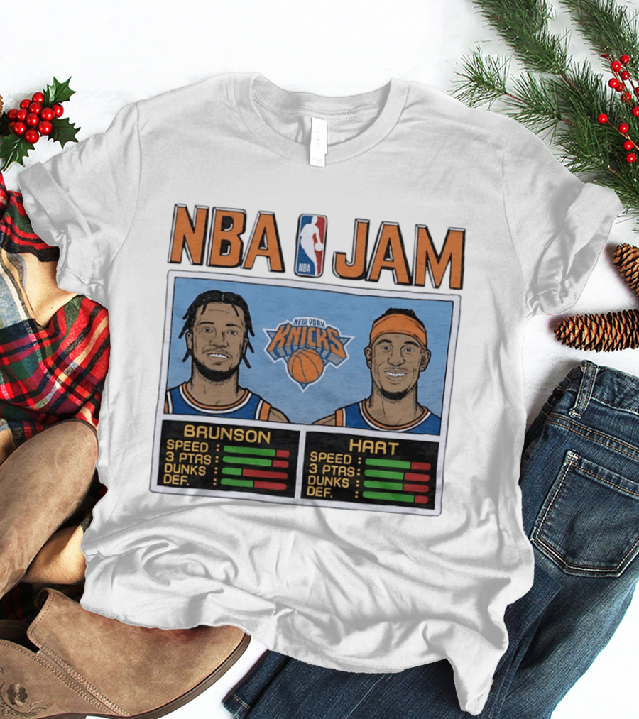 Jalen Brunson Josh Hart New York Knicks NBA Jam Retro Basketball Game T-Shirt