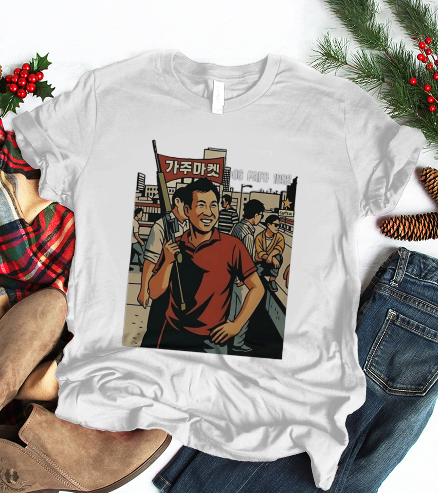 Korean American Street Scene Man With Rifle Urban T-Shirt