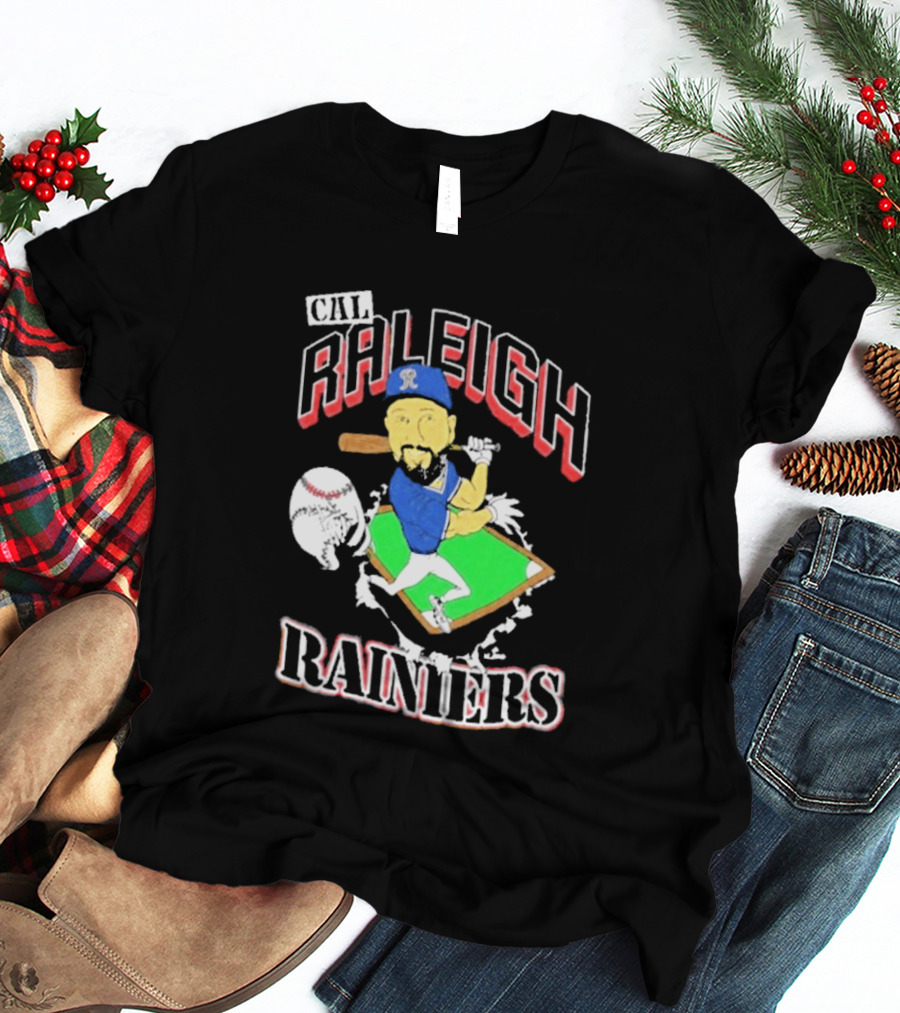 Cal Raleigh Rainiers Baseball Catcher Player Caricature T-Shirt