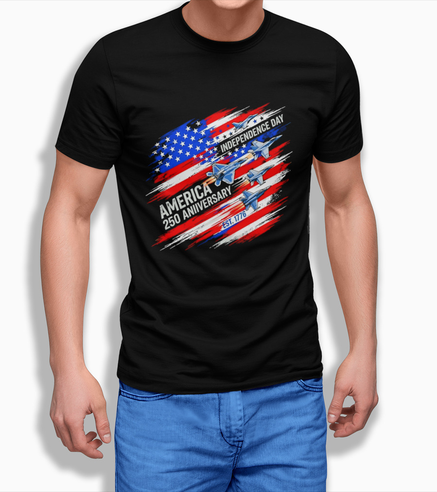 America 250 Anniversary Independence Day Fighter Jets Est 1776 Patriotic T-Shirt