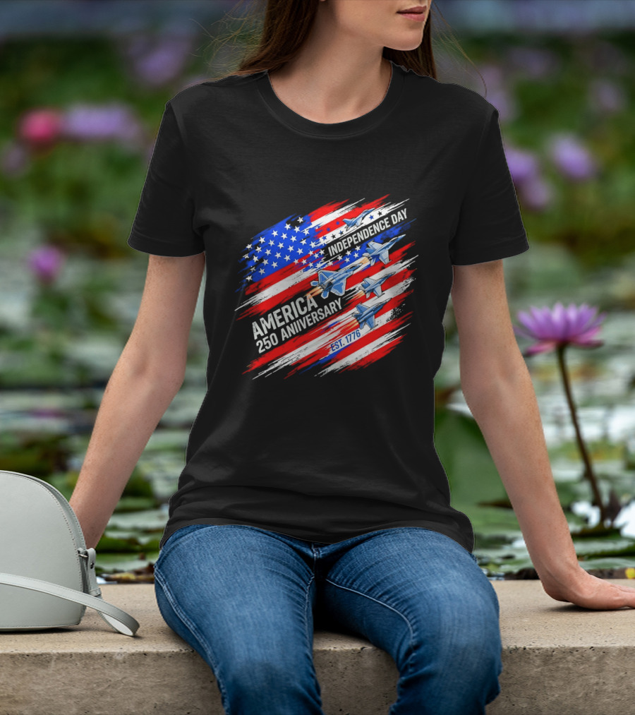 America 250 Anniversary Independence Day Fighter Jets Est 1776 Patriotic T-Shirt