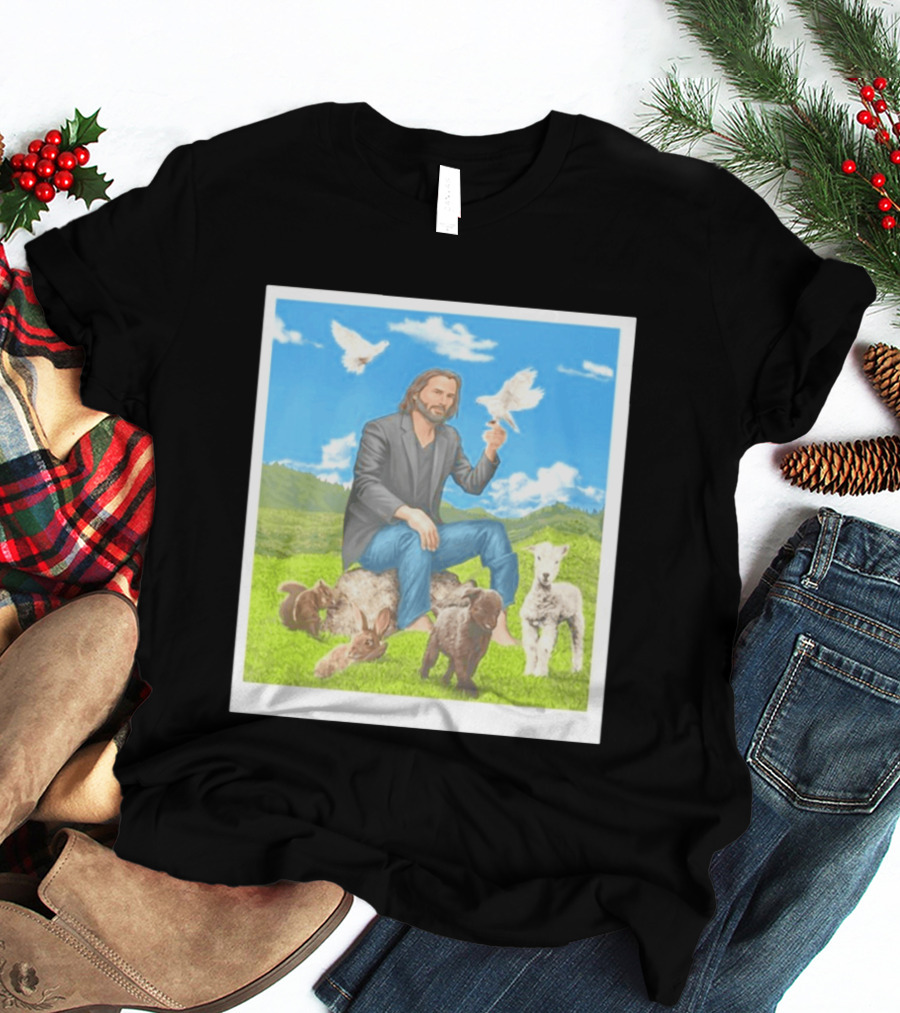 Keanu Reeves Surrounded By Animals In Peaceful Steppe Landscape T-Shirt