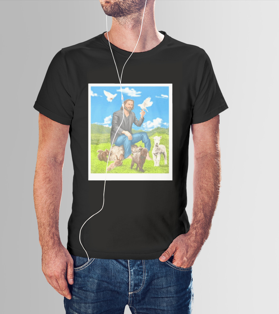 Keanu Reeves Surrounded By Animals In Peaceful Steppe Landscape T-Shirt